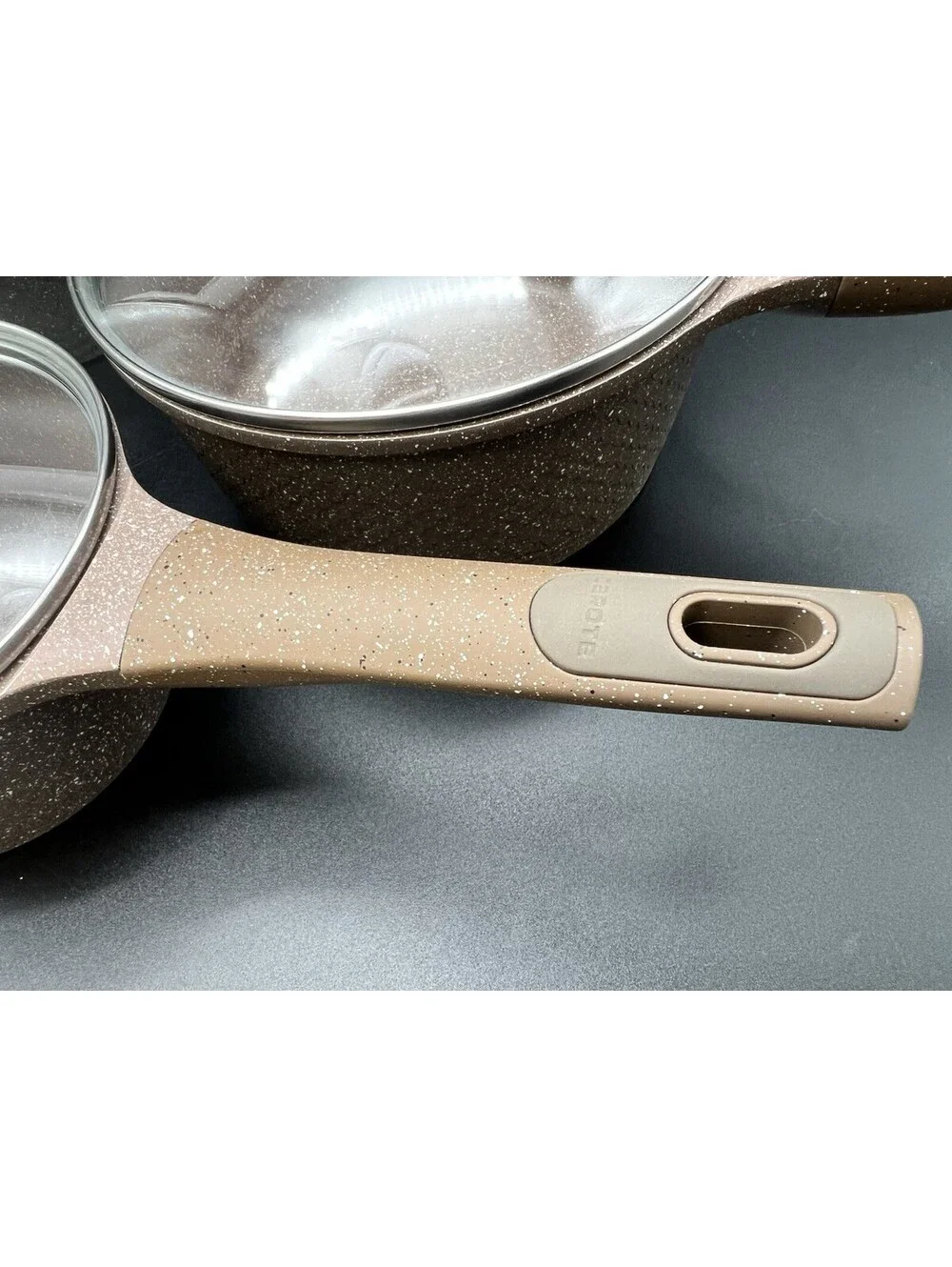 CAROTE Non-Stick Cookware Set, Granite Brown Speckled Saucepans Pots Dutch Crock